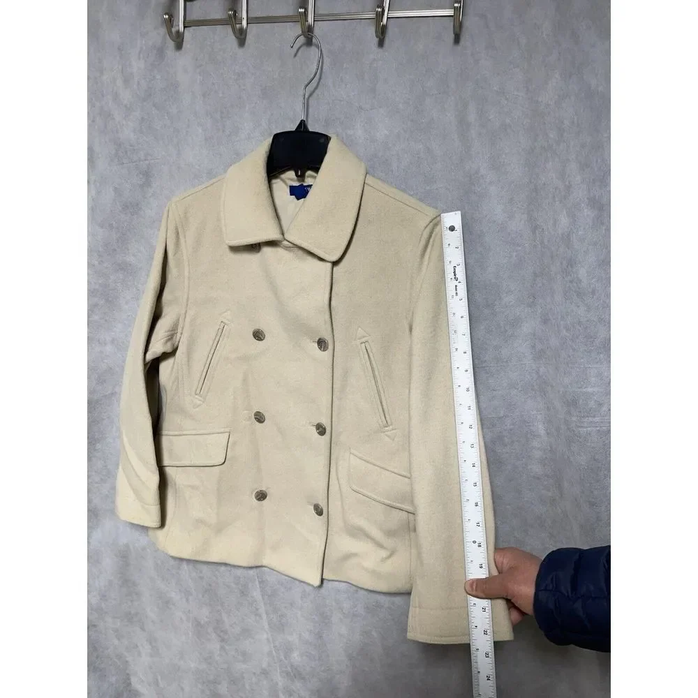 J Crew Pea Coat Women M Ivory Cashmere Wool Nylon Double Breasted Jacket Luxury - Picture 3 of 8